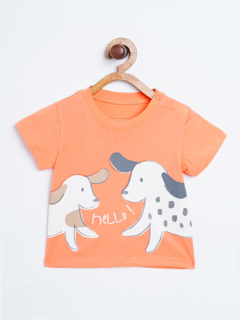 

Marks & Spencer Kids Coral Orange & White Graphic Print Round Neck T-shirt