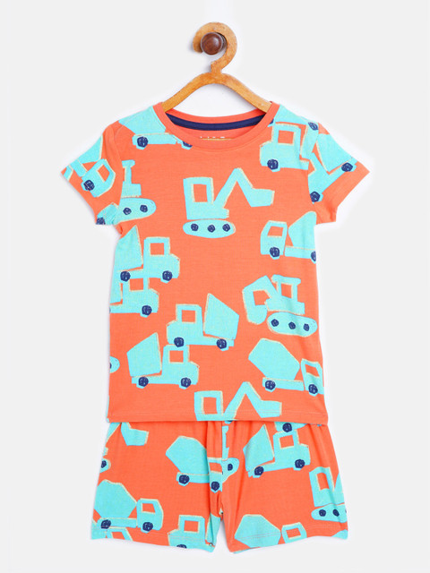 

Marks & Spencer Boys Orange & Sea Green Printed Night suit