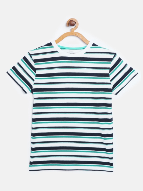 

Marks Spencer Boys White Black Sustainable Striped Round Neck Pure Cotton T-shirt