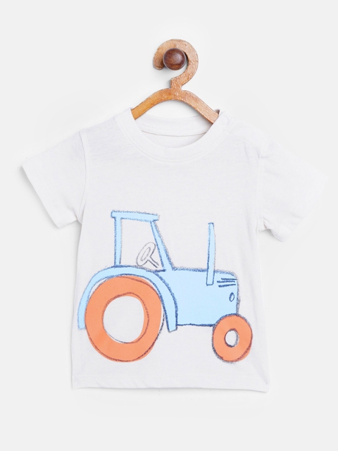 

Marks & Spencer Kids Off-White & Blue Tractor Print Organic Cotton Round Neck T-shirt