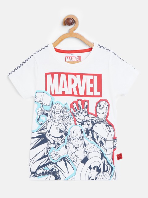 

Marks & Spencer Boys White & Black Avengers Print Round Neck Pure Cotton T-shirt