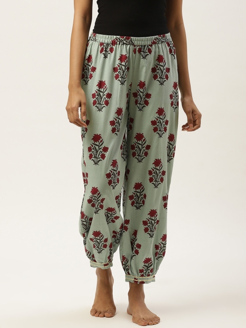 

pinwheel Women Mint Green & Maroon Ethnic Floral Print Cotton Crop Balloon Lounge Pants