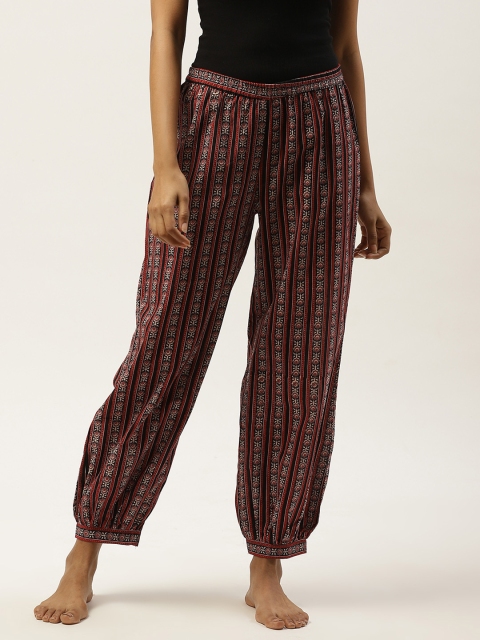 

pinwheel Women Black & Rust Red Ethnic Print Cotton Crop Balloon Lounge Pants