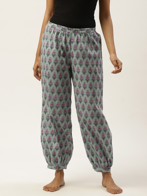 

pinwheel Women Sea Green & Pink Ethnic Floral Print Cotton Crop Balloon Lounge Pants