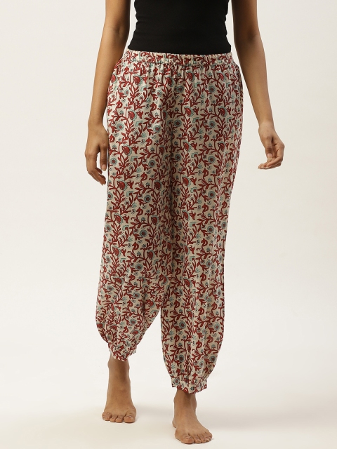 

pinwheel Women Off-White & Maroon Ethnic Print Cotton Crop Balloon Lounge Pants