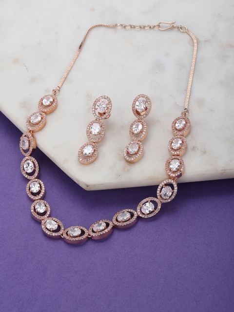 

Carlton London Rose Gold-Toned CZ-Studded Jewellery Set