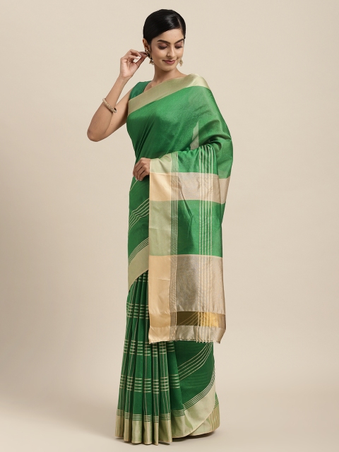 

Rajesh Silk Mills Green & Beige Checked Silk Cotton Saree