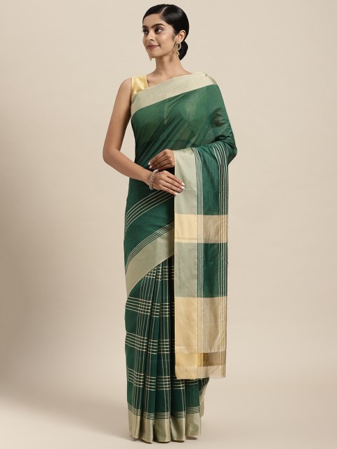 

Rajesh Silk Mills Green & Beige Checked Silk Cotton Saree