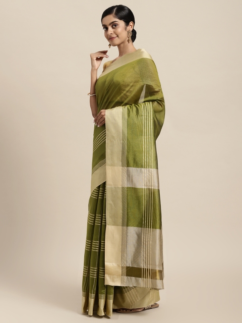 

Rajesh Silk Mills Olive Green & Beige Checked Silk Cotton Saree