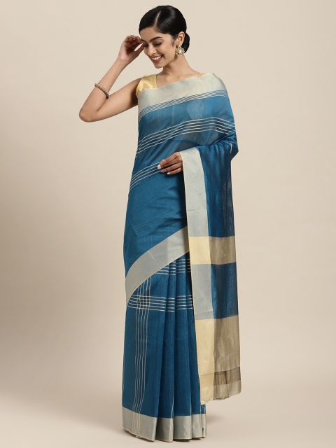 

Rajesh Silk Mills Blue & Beige Striped Silk Cotton Saree