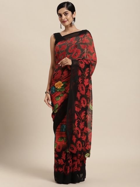 

Rajesh Silk Mills Black & Red Floral Art Silk Saree