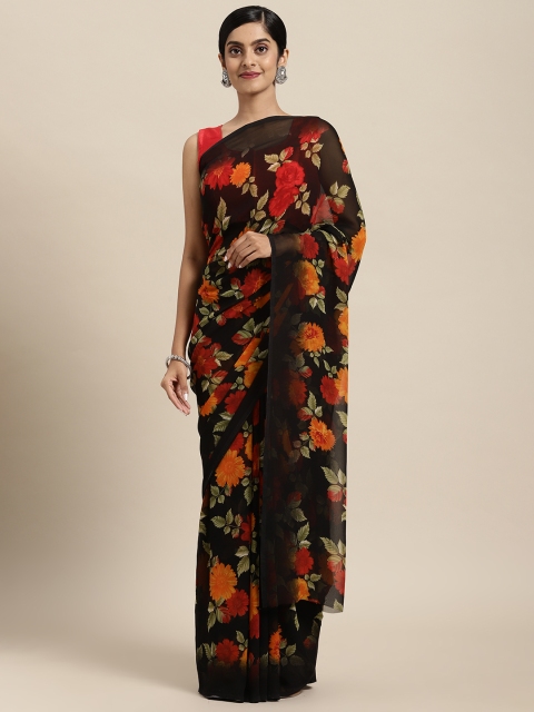 

Rajesh Silk Mills Black & Red Floral Art Silk Saree