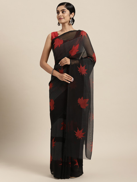 

Rajesh Silk Mills Black & Red Art Silk Saree
