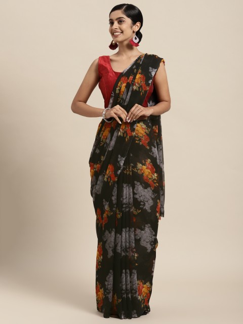 

Rajesh Silk Mills Black & Red Floral Art Silk Saree