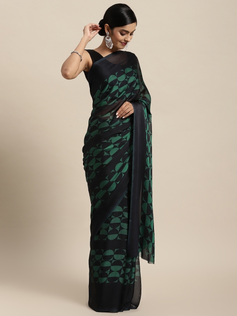 

Rajesh Silk Mills Black & Green Art Silk Saree