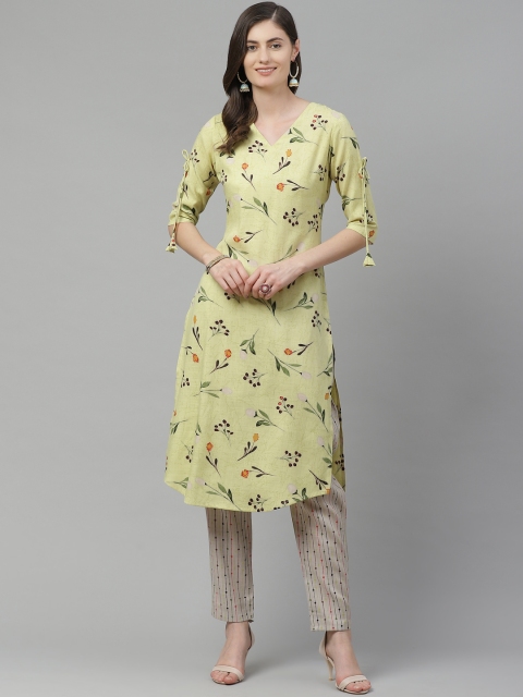 

Sbo Fashion Women Green & Pink Floral Print Straight Kurta with Trousers