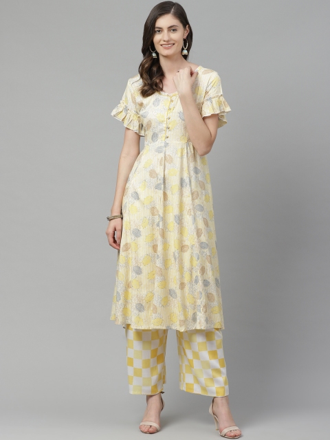 

Sbo Fashion Women Yellow & Blue Printed Kurta with Palazzos