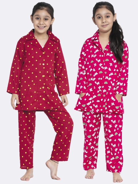 

Baani Creations Girls Pack Of 2 Pink & Red Printed Night suit