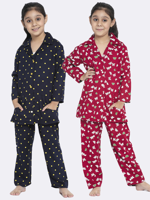 

Baani Creations Girls Pack of 2 Black & Yellow Printed Night suit