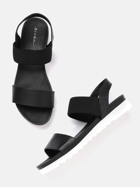 

Mast & Harbour Women Black Solid Open Toe Flats