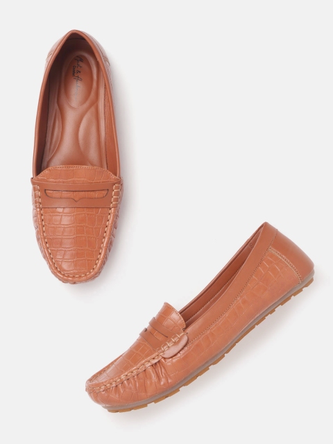 

Mast & Harbour Women Tan Brown Croc Textured Penny Loafers