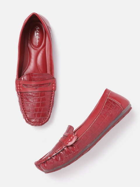 

Mast & Harbour Women Maroon Croc Textured Penny Loafers