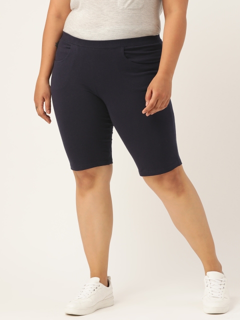 

Revolution Women Navy Blue Pure Cotton Solid Regular Fit High Rise Shorts
