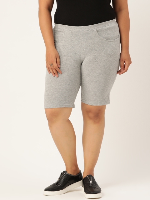 

Revolution Women Grey Melange Pure Cotton Solid Regular Fit High Rise Shorts