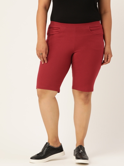 

Revolution Women Maroon Pure Cotton Solid Regular Fit High Rise Shorts