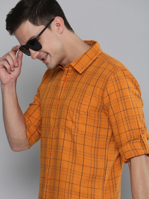 

HERE&NOW Men Orange & Navy Blue Checked Slim Fit Casual Shirt