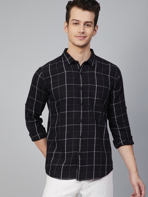 

HERE&NOW Men Black Cotton Slim Fit Checked Casual Shirt