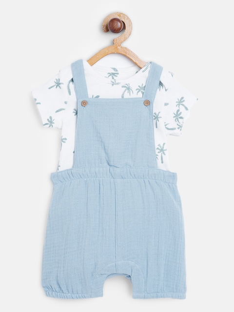 

Marks & Spencer Infant Kids White & Blue Printed Ribbed Bodysuit with Dungarees