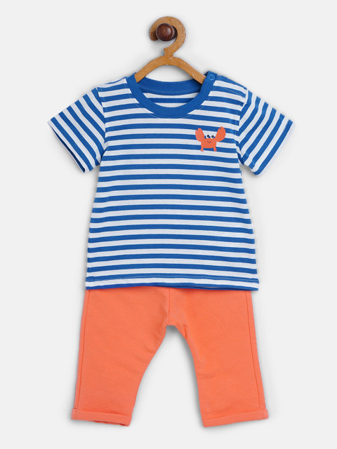 

Marks & Spencer Kids Blue & Orange Sustainable Striped T-shirt with Trousers