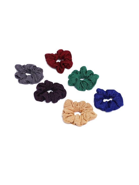 

AccessHer Set Of 6 Fabric Dark Shade Handcrafted Scrunchies, Gold