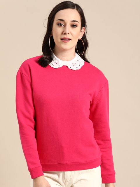 

COVER STORY Women Pink Pure Cotton Solid Sweatshirt