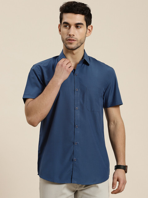 

SOJANYA Men Teal Blue Cotton Classic Regular Fit Solid Casual Shirt