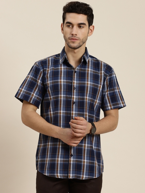 

SOJANYA Men Navy Blue & Mustard Yellow New Regular Fit Checked Casual Shirt