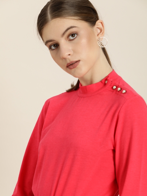 

her by invictus Pink Solid High Neck Regular Top