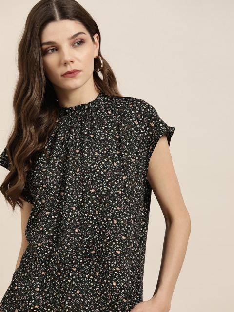 

her by invictus Black & Green Printed Regular Top
