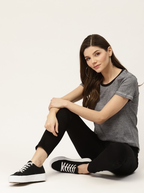 

Invictus Indoor Women Grey Melange Solid Round Neck T-shirt