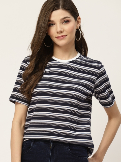 

Invictus Indoor Women Black & White Striped Round Neck T-shirt