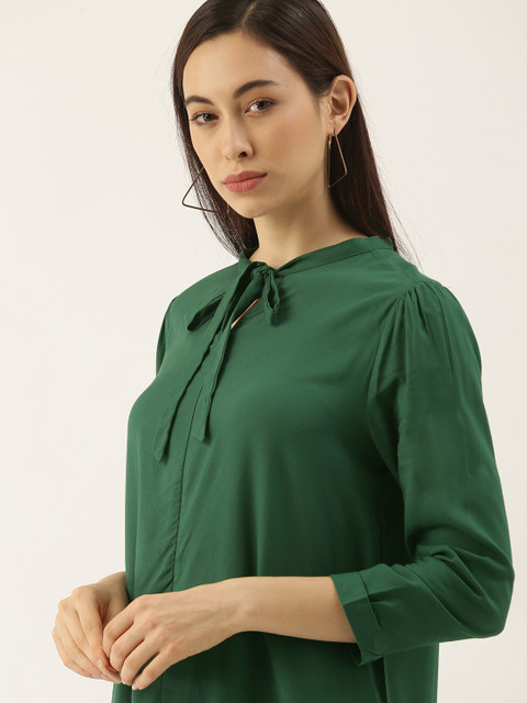 

her by invictus Green Tie-Up Neck A-Line Dress