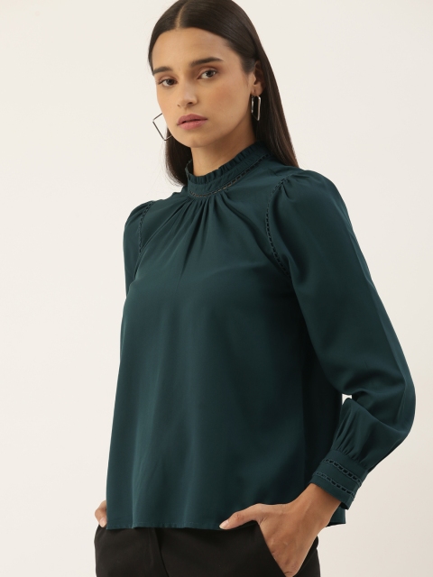 

her by invictus Women Green Solid Puff Sleeve Regular Top