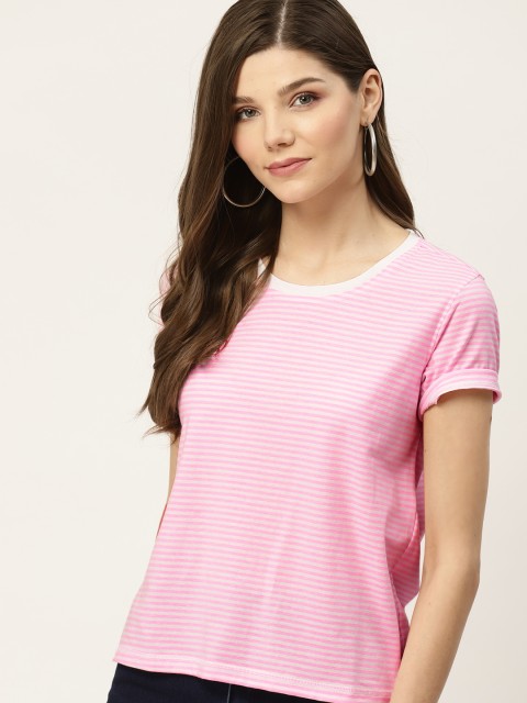 

Invictus Indoor Women Pink & White Striped Round Neck T-shirt