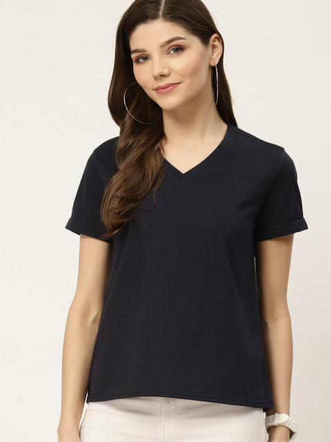 

Invictus Indoor Women Navy Blue Solid V-Neck T-shirt