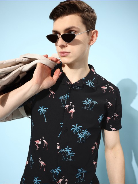 

HERE&NOW Men Black Conversational Resort Wear Shirt