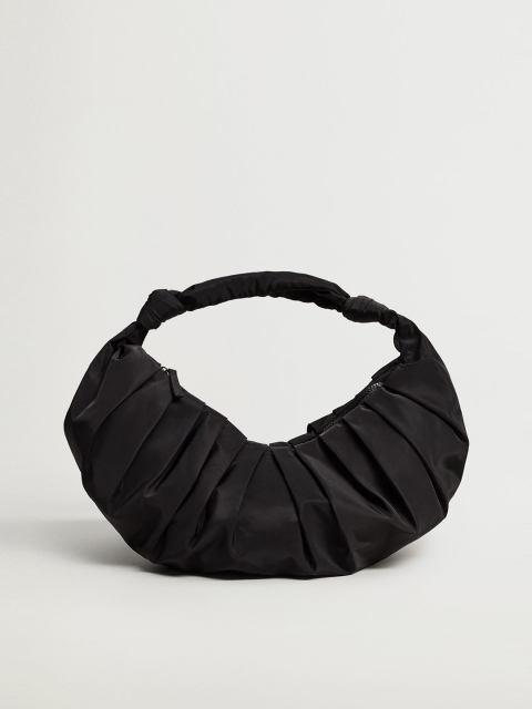 

MANGO Women Black Pleated Sustainable Hobo Bag