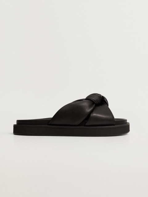 

MANGO Women Black Solid Open Toe Flats with Knot Detail