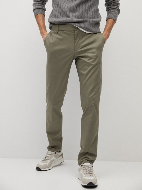 

MANGO MAN Men Olive Green Sustainable Slim Fit Solid Chinos Trousers