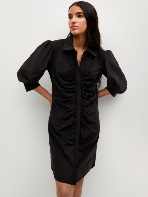 

MANGO Women Black Solid Shirt Dress